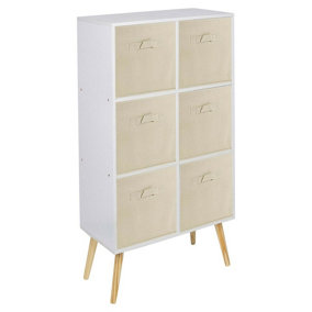 URBNLIVING 90cm Height 6 Cube White Wooden Bookcase with Beech Legs Living Room Beige Shelf Storage Drawers