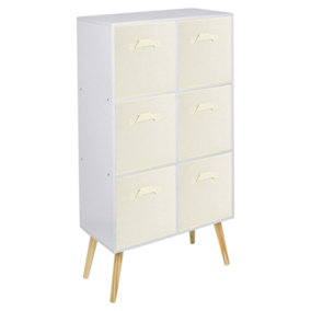 URBNLIVING 90cm Height 6 Cube White Wooden Bookcase with Beech Legs Living Room Cream Shelf Storage Drawers