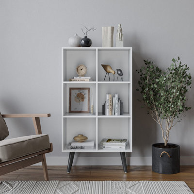 URBNLIVING 90cm Height 6 Cube White Wooden Bookcase with Black Legs Living Room Bedroom Unit Shelves