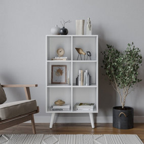 URBNLIVING 90cm Height 6 Cube White Wooden Bookcase with White Legs Living Room Bedroom Unit Shelves
