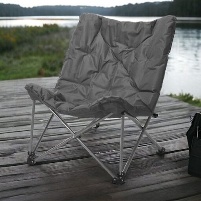 URBNLIVING 90cm Height Padded Portable Lightweight Folding Oversized Camping Chair & Bag Shoulder Strap Grey