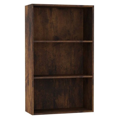 URBNLIVING 90cm Height Rustic Brown 3 Tier Book Shelf Deep Bookcase ...