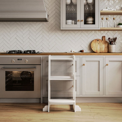 URBNLIVING 90cm Height White Wooden Kitchen Helper Step Kids Toddler ...