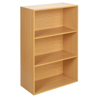URBNLIVING 90cm Height Wide 3 Tier Book Shelf Deep Bookcase Storage Cabinet Display Colour Beech Dining Living Room