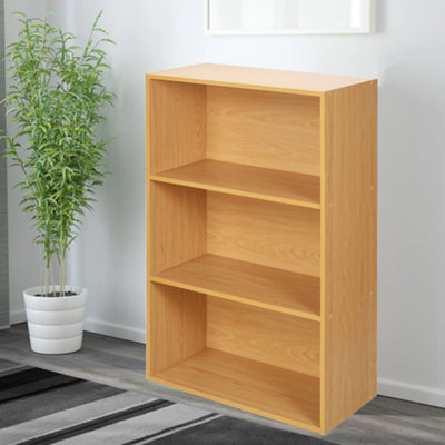 URBNLIVING 90cm Height Wide 3 Tier Book Shelf Deep Bookcase Storage Cabinet Display Colour Beech Dining Living Room