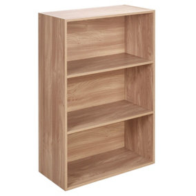 URBNLIVING 90cm Height Wide 3 Tier Book Shelf Deep Bookcase Storage Cabinet Display Colour Oak Dining Living Room