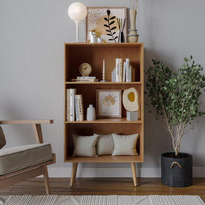 URBNLIVING 90cm Height Wide Beech 3 Tier Bookcase Storage Cabinet Scandinavian Style Beech Legs