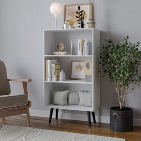 URBNLIVING 90cm Height Wide White 3 Tier Bookcase Storage Cabinet Scandinavian Style Black Legs