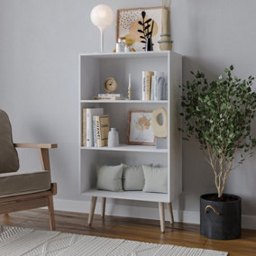 URBNLIVING 90cm Height Wide White 3 Tier Bookcase Storage Cabinet Scandinavian Style Pine Legs