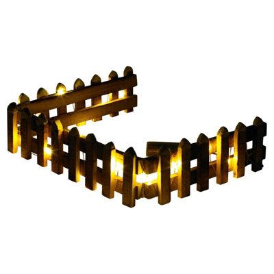 URBNLIVING 90cm LED Light Wooden Snow Picket 2 Fence Brown Medium Size ...