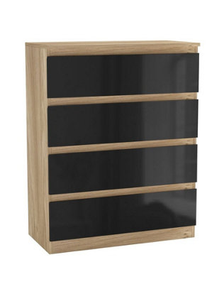 URBNLIVING 90cm Tall 4 Drawer High Gloss Bedside Chest of Drawers with ...
