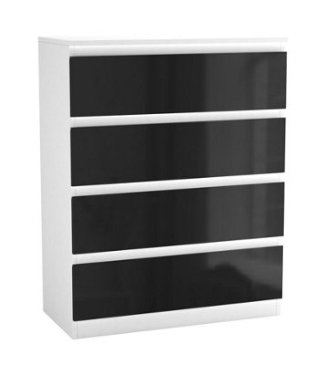 URBNLIVING 90cm Tall 4 Drawer High Gloss Bedside Chest of Drawers with Smooth Metal Runner White & Black