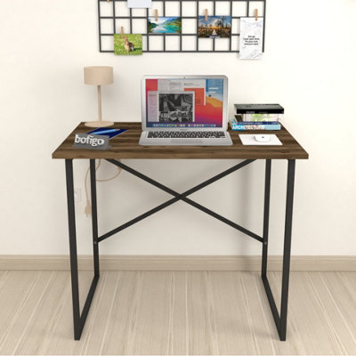 URBNLIVING 90cm Width Burnt Oak Wooden Computer Desk Modern Study