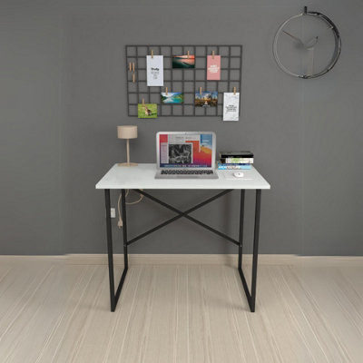 URBNLIVING 90cm Width White Wooden Computer Desk Modern Study Table ...