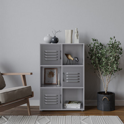 URBNLIVING 91cm Height 6 Cube Bookcase Grey Door Display Storage Unit