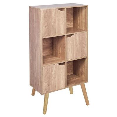 URBNLIVING 91cm Height 6 Cube Oak Wooden Bookcase Unit Shelves with Oak Door