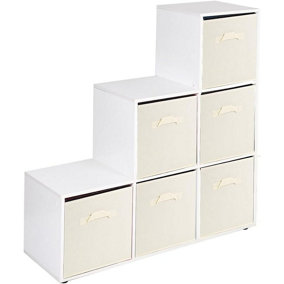URBNLIVING 91cm Height 6 Cube Step White Storage Bookcase Unit Shelf Cream Drawers Baskets
