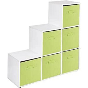 URBNLIVING 91cm Height 6 Cube Step White Storage Bookcase Unit Shelf Green Drawers Baskets