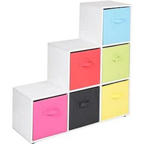 URBNLIVING 91cm Height 6 Cube Step White Storage Bookcase Unit Shelf Multicolour Drawers Baskets