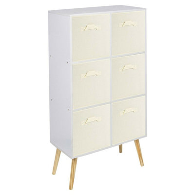 URBNLIVING 91cm Height 6 Cube White Wooden Bookcase with White Legs Living Room Cream Shelf Storage Drawers