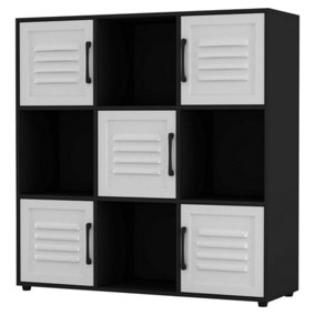 URBNLIVING 91cm Height 9 Cube Bookcase White Metal Door Shelf Storage Unit Shelving Cupboard Black