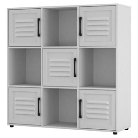 URBNLIVING 91cm Height 9 Cube Bookcase White Metal Door Shelf Storage Unit Shelving Cupboard White