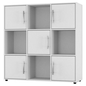 URBNLIVING 91cm Height 9 Cube Bookcase White Wood Door Metal Handle Display Storage Shelf