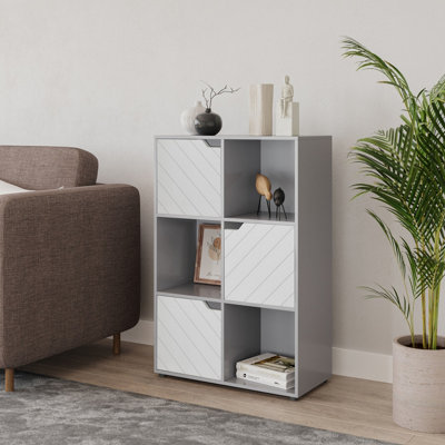 SEGAWE 6-Cube Storage Organizer Bookcase With 3 Bins - White & Blue - Wooden