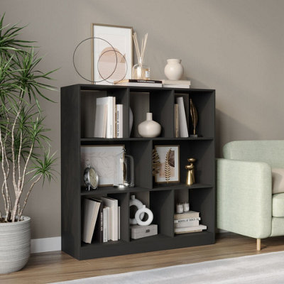 URBNLIVING 95cm Height 8 Cube Black Asymmetrical Storage Cabinet Wooden ...