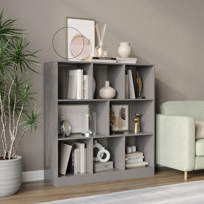 URBNLIVING 95cm Height 8 Cube Grey Asymmetrical Storage Cabinet Wooden Bookcase Shelve Square Organiser