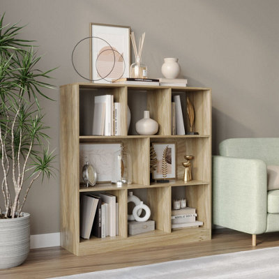 URBNLIVING 95cm Height 8 Cube Oak Asymmetrical Storage Cabinet Wooden Bookcase Shelve Square Organiser