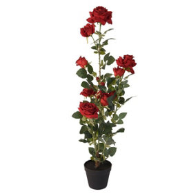 URBNLIVING 95cm Height Red Artificial Red Pink Roses Wedding Bride Bouquet Party Decor Fake Flowers Plant