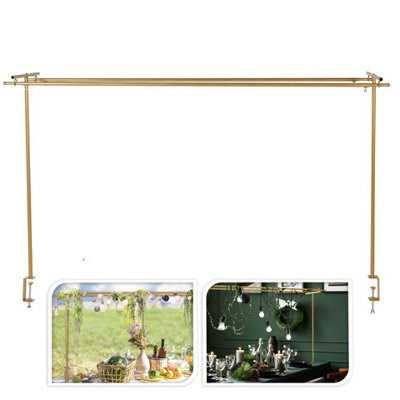 URBNLIVING 98cm Height Gold Adjustable Over Table Metal Double Rod Rail ...
