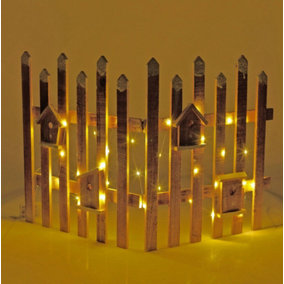 URBNLIVING 98cm LED Light Wooden Snow Picket 1 Fence Brown Christmas Tree Xmas Skirt Stand Border Decor