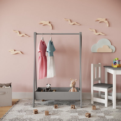 URBNLIVING kinderen houten hangende dress-up kledingrek displaystandaard extra opbergplank (zwart