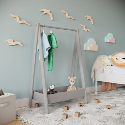 URBNLIVING 99cm Height Kids Grey Wooden Hanging Dress Up Clothes Rail Rack Display Stand Extra Storage Shelf DIY at B Q