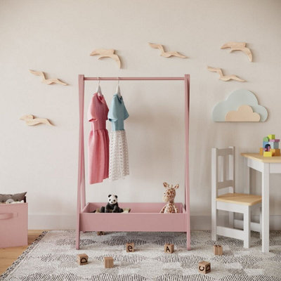 URBNLIVING 99cm Height Kids Wooden Hanging Dress Up Clothes Rail Rack ...