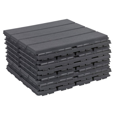 URBNLIVING 9Pc Anthracite Colour Interlocking Plastic Garden Path Floor Tiles Decking Patio Grid Lawn