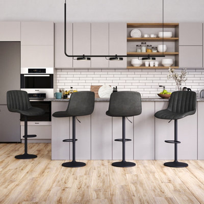 URBNLIVING Adjustable Ribbed Breakfast Black Color Bar Stools Swivel ...