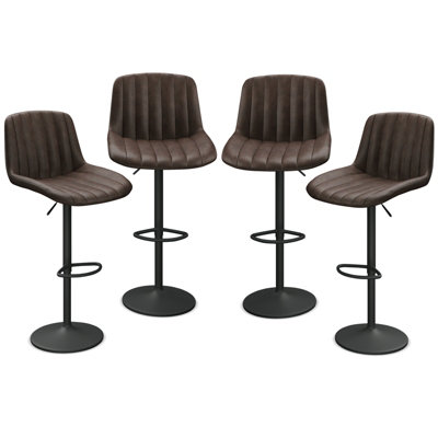URBNLIVING Adjustable Ribbed Breakfast Brown Color Bar Stools Swivel ...