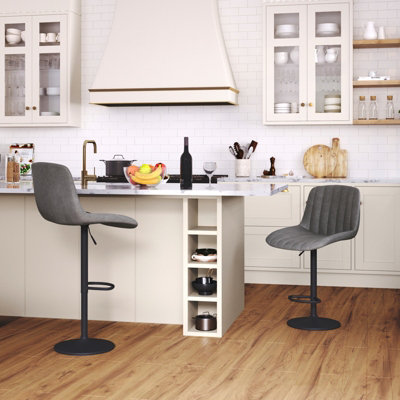 URBNLIVING Adjustable Ribbed Breakfast Grey Color Bar Stools Swivel Gas ...