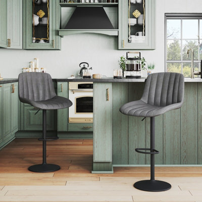 URBNLIVING Adjustable Ribbed Breakfast Grey Color Bar Stools Swivel Gas ...