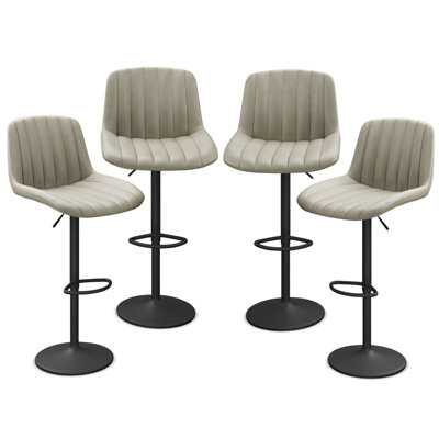 URBNLIVING Adjustable Ribbed Breakfast Taupe Color Bar Stools Swivel ...