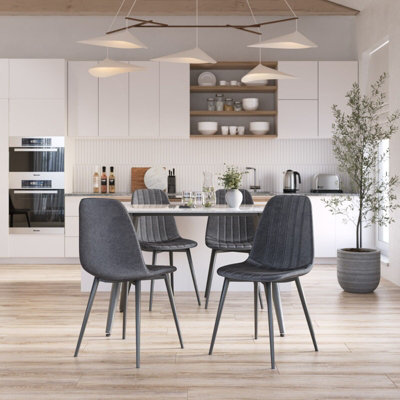 URBNLIVING Anti Stain Velvet Dining Chairs Padded Seat Metal Legs for Kitchen Office, 4xDark Grey