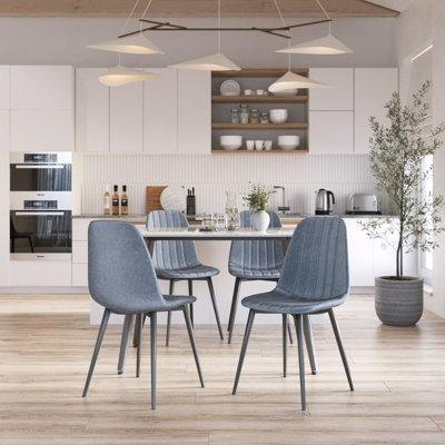 URBNLIVING Anti Stain Velvet Dining Chairs Padded Seat Metal Legs for Kitchen Office, 4xJeans