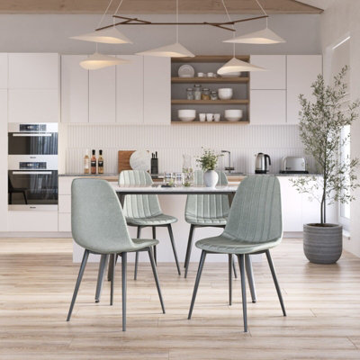 URBNLIVING Anti Stain Velvet Dining Chairs Padded Seat Metal Legs for Kitchen Office, 4xMint