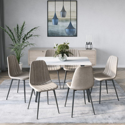 URBNLIVING Anti Stain Velvet Dining Chairs Padded Seat Metal Legs for Kitchen Office, 6xTaupe