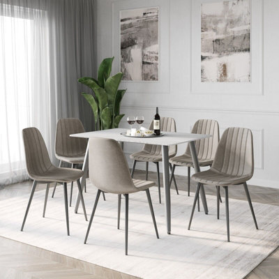 URBNLIVING Anti Stain Velvet Dining Chairs Padded Seat Metal Legs for Kitchen Office, 6xTaupe