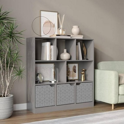 URBNLIVING Asymmetrical 8 Cube Grey Bookcase Freestanding Storage Unit ...