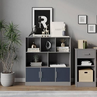 URBNLIVING Asymmetrical 8 Cube Grey Bookcase Freestanding Storage Unit ...